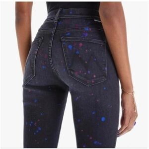 New MOTHER The Insider Ankle Jeans Bootcut Denim High Rise Paint Splatter Black